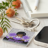 Gepersonaliseerde zilveren & Paarse cheerleading S Sleutelhanger (Voorkant Rechts)