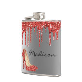 Gepersonaliseerde Zilveren Rode Glitter Druppelt H Heupfles (Links)