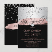 Gepersonaliseerde Zilveren Roze Zwart Meisje Baby  Kaart (Voorkant / Achterkant)