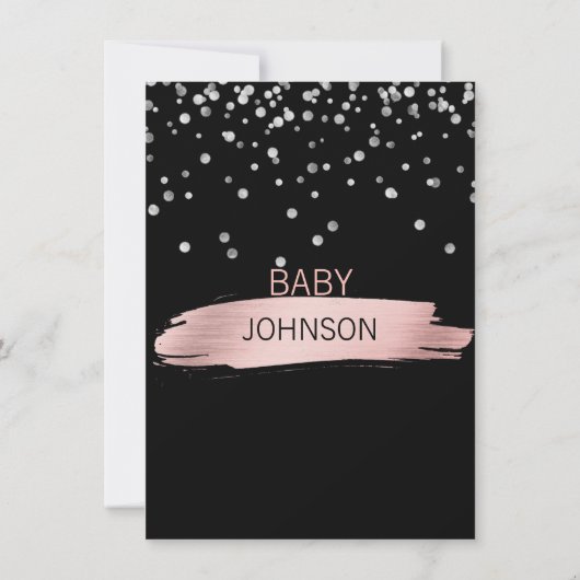 Gepersonaliseerde Zilveren Roze Zwart Meisje Baby  Kaart (Achterkant)