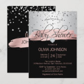 Gepersonaliseerde Zilveren Roze Zwart Meisje Baby  Kaart (Voorkant / Achterkant)