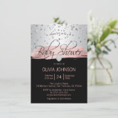 Gepersonaliseerde Zilveren Roze Zwart Meisje Baby  Kaart (Staand voorkant)