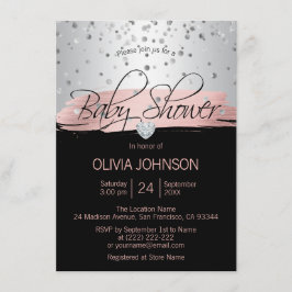 Gepersonaliseerde Zilveren Roze Zwart Meisje Baby  Kaart