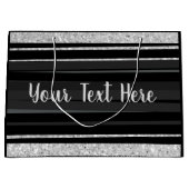 Gepersonaliseerde zilverglitter zwarte streep groot cadeauzakje (Voorkant)