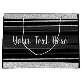 Gepersonaliseerde zilverglitter zwarte streep groot cadeauzakje