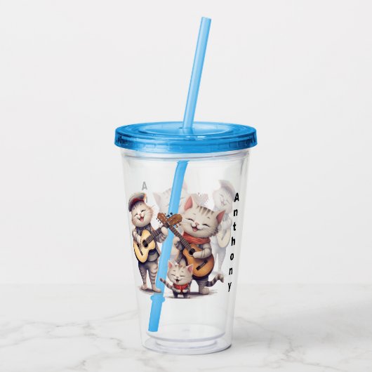 Gepersonaliseerde zingende katten acryl drinkbeker (Achterkant)