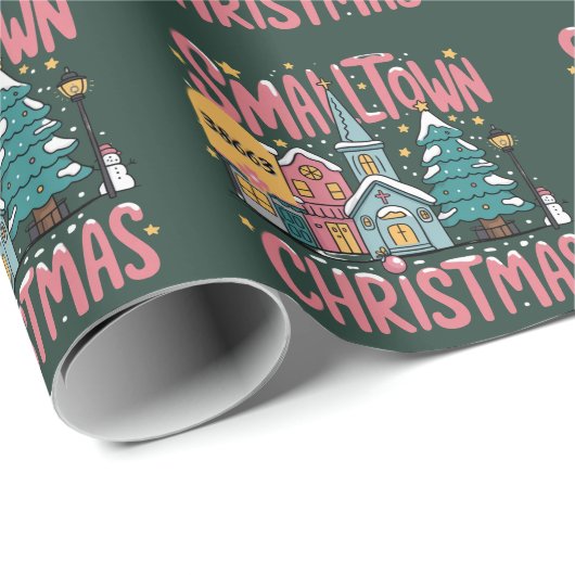 Gepersonaliseerde Zipcode Kleine Stad Kerstmis Roz Cadeaupapier (Rol Hoek)