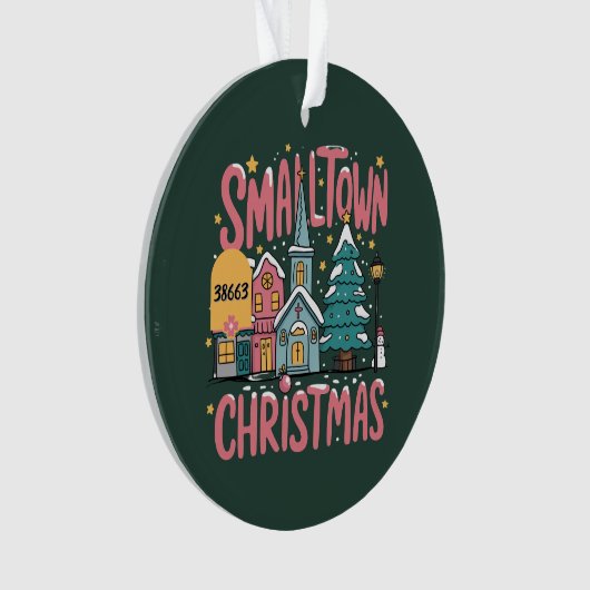 Gepersonaliseerde Zipcode Kleine Stad Kerstmis Roz Ornament (voorkant)