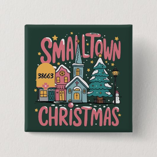 Gepersonaliseerde Zipcode Kleine Stad Kerstmis Roz Vierkante Button 5,1 Cm (Voorkant)