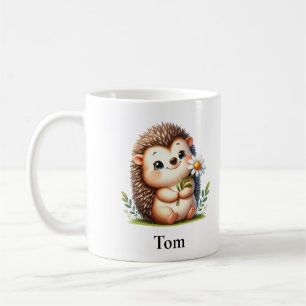 Gepersonaliseerde zittende egel met bloemen koffiemok