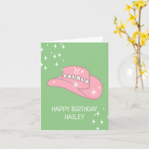 Gepersonaliseerde Zodiac Taurus Cowgirl Pet Verjaa Kaart