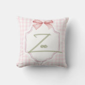 Gepersonaliseerde Zoe Baby Girl Nursery Bow & Ging Kussen (Voorkant)