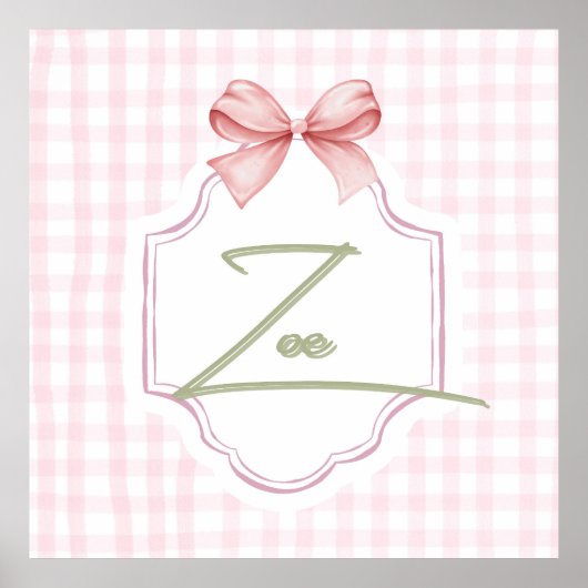 Gepersonaliseerde Zoe Baby Girl Nursery Bow & Ging Poster (Voorkant)