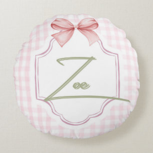 Gepersonaliseerde Zoe Baby Girl Nursery Bow & Ging Rond Kussen