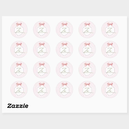 Gepersonaliseerde Zoe Baby Girl Nursery Bow & Ging Ronde Sticker (Vel)