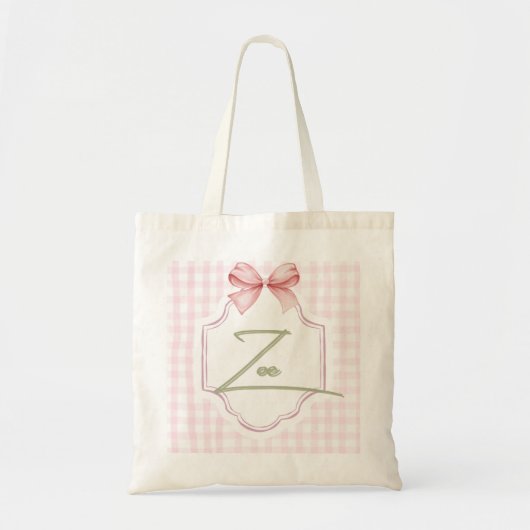 Gepersonaliseerde Zoe Baby Girl Nursery Bow & Ging Tote Bag (Voorkant)