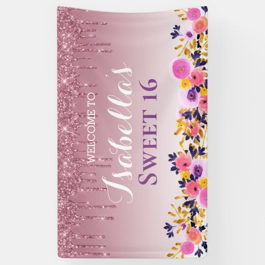 Gepersonaliseerde zoete 16 | Klitter voor het uits Spandoek (Verticaal)