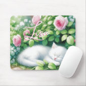 Gepersonaliseerde zoete witte kitten napping muismat (Met muis)