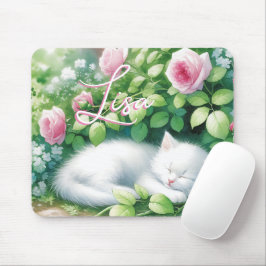 Gepersonaliseerde zoete witte kitten napping muismat
