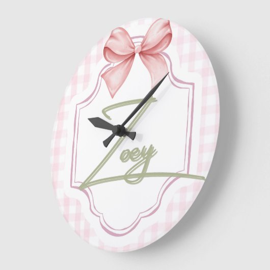 Gepersonaliseerde Zoey Baby Girl Nursery Bow & Gin Grote Klok (Hoek)