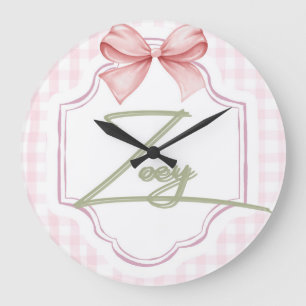 Gepersonaliseerde Zoey Baby Girl Nursery Bow & Gin Grote Klok
