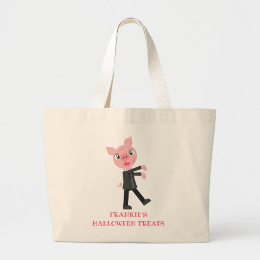 Gepersonaliseerde Zombie Pig Halloween Costume Kin Grote Tote Bag (Voorkant)
