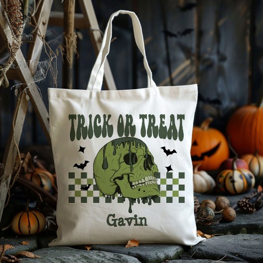 Gepersonaliseerde Zombie Skull Boy Trick or treat  Tote Bag