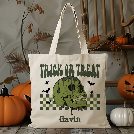 Gepersonaliseerde Zombie Skull Boy Trick or treat  Tote Bag