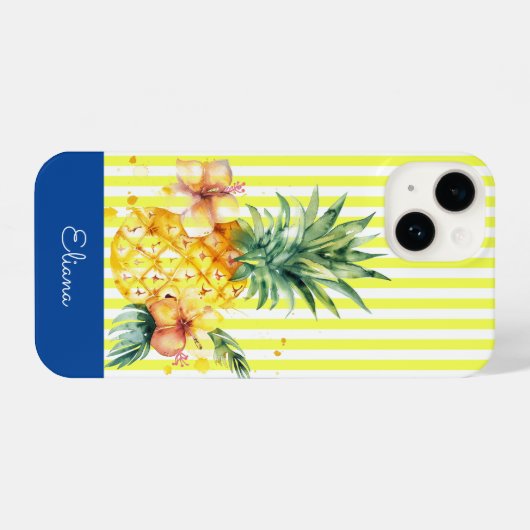 Gepersonaliseerde zomer ananas telefoonhoes iPhone hoesje (Achterkant horizontaal)