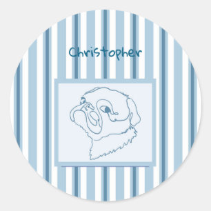 Gepersonaliseerde Zomer Bad Pug Line Art Ronde Sticker