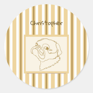 Gepersonaliseerde Zomer Bad Pug Line Art Ronde Sticker