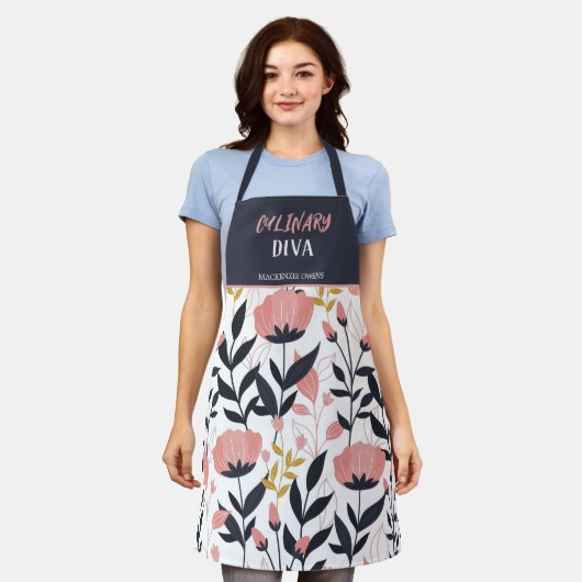 Gepersonaliseerde Zomer Bloemen Vrouwen Schort (Gedragen)