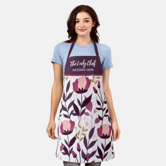 Gepersonaliseerde Zomer Bloemen Vrouwen Schort (Gedragen)