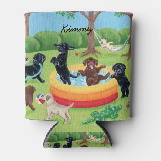 Gepersonaliseerde zomer plezier labradors schilder blikjeskoeler (Voorkant)