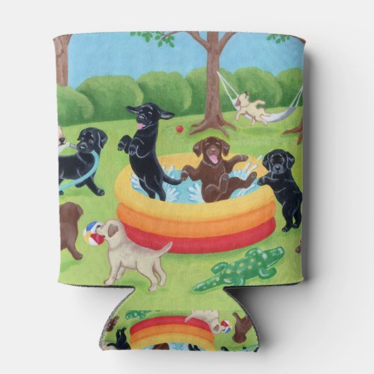 Gepersonaliseerde zomer plezier labradors schilder blikjeskoeler (Achterkant)