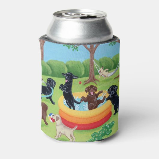 Gepersonaliseerde zomer plezier labradors schilder blikjeskoeler (Blikje Achterkant)