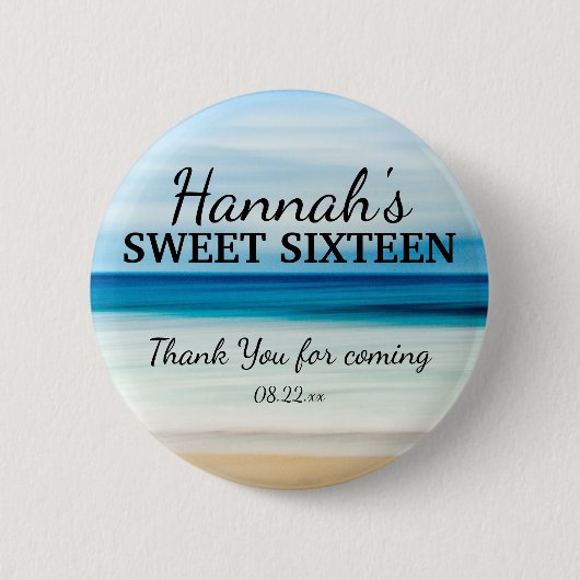 Gepersonaliseerde Zomer Strand Sweet 16 Dank u Ronde Button 5,7 Cm (Voorkant)