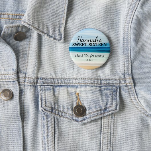 Gepersonaliseerde Zomer Strand Sweet 16 Dank u Ronde Button 5,7 Cm (In situ)