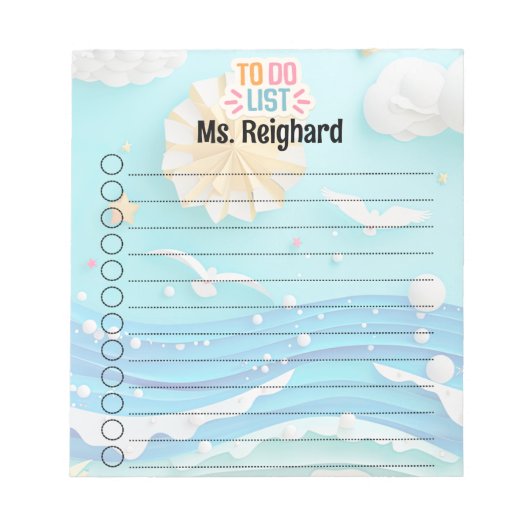 Gepersonaliseerde zomer to-do lijst notitieblok (Voorkant)