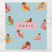 Gepersonaliseerde Zomer Vrouwen Ontspannen Op Zwem Wijn Etiket (Enkel label)