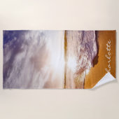 Gepersonaliseerde zomer zonsondergang strand strandlaken (Voorkant)