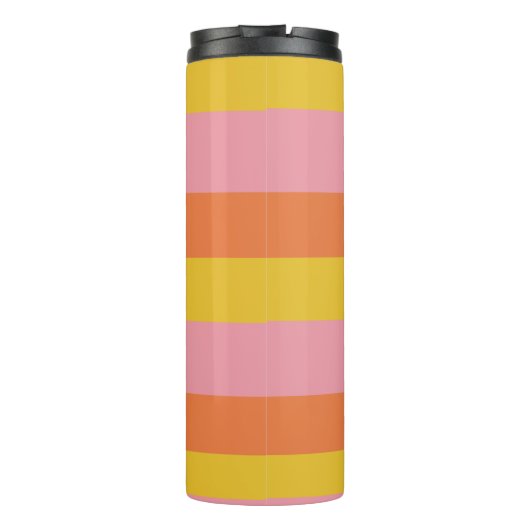 Gepersonaliseerde zomerstrepen Roze Geel Sinaasapp Thermosbeker (Achterkant)