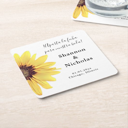 Gepersonaliseerde zonnebloem Aparta la Fecha Kartonnen Onderzetters (Schuin)