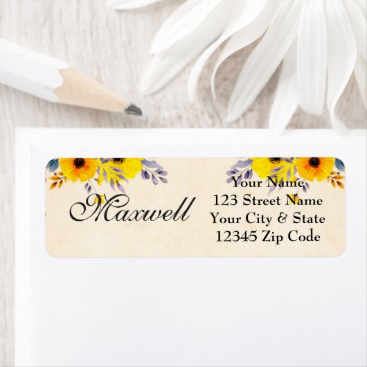 Gepersonaliseerde zonnebloem bloemen retour adres  etiket (Insitu)