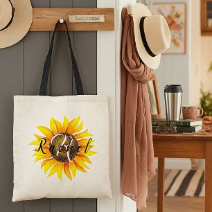 Gepersonaliseerde zonnebloem boodschappentas tote bag