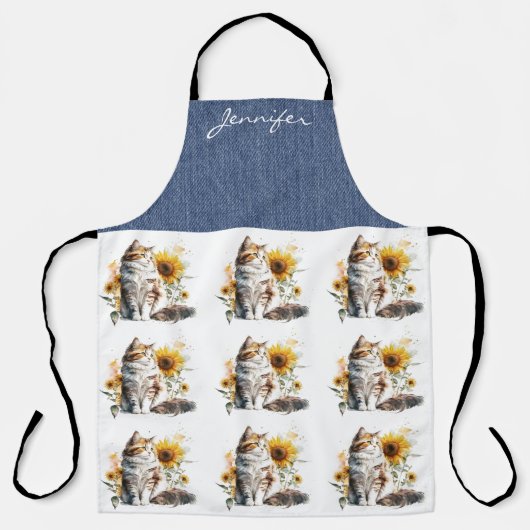 Gepersonaliseerde Zonnebloem Cat All-Over Print Sc Schort (Voorkant)