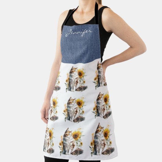 Gepersonaliseerde Zonnebloem Cat All-Over Print Sc Schort (Insitu)