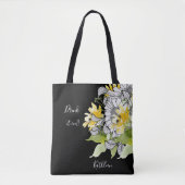 Gepersonaliseerde zonnebloem Drink het in zwart Tote Bag (Voorkant)