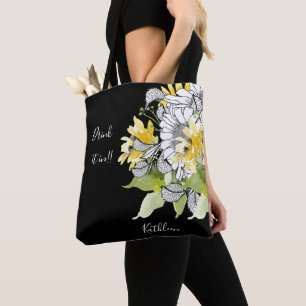 Gepersonaliseerde zonnebloem Drink het in zwart Tote Bag