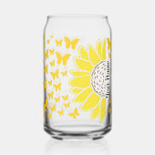 Gepersonaliseerde zonnebloem in vlinders blikvorm glas (Voorkant)